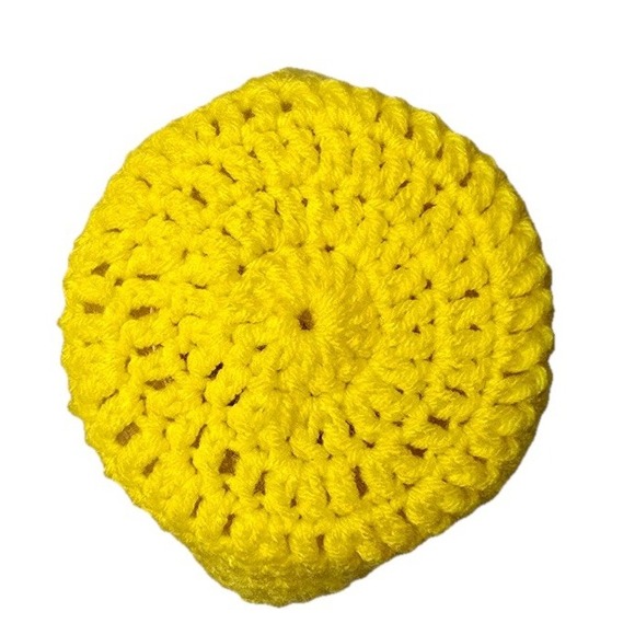 Beanie Crochet Handmade Flower Hat Women's OS Yellow White Knit NEW - Picture 2 of 5
